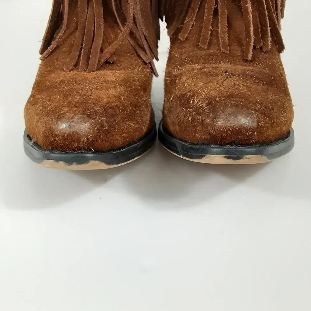 Smokey Mountain Boots Wisteria Cowgirl Boots Girls 1 Double Fringe Brown Suede